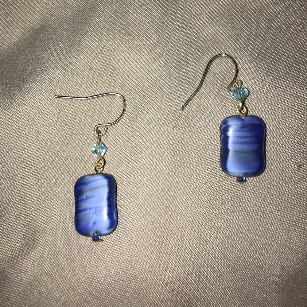 Sterling Silver Blue Gem Stone Dangle Earrings